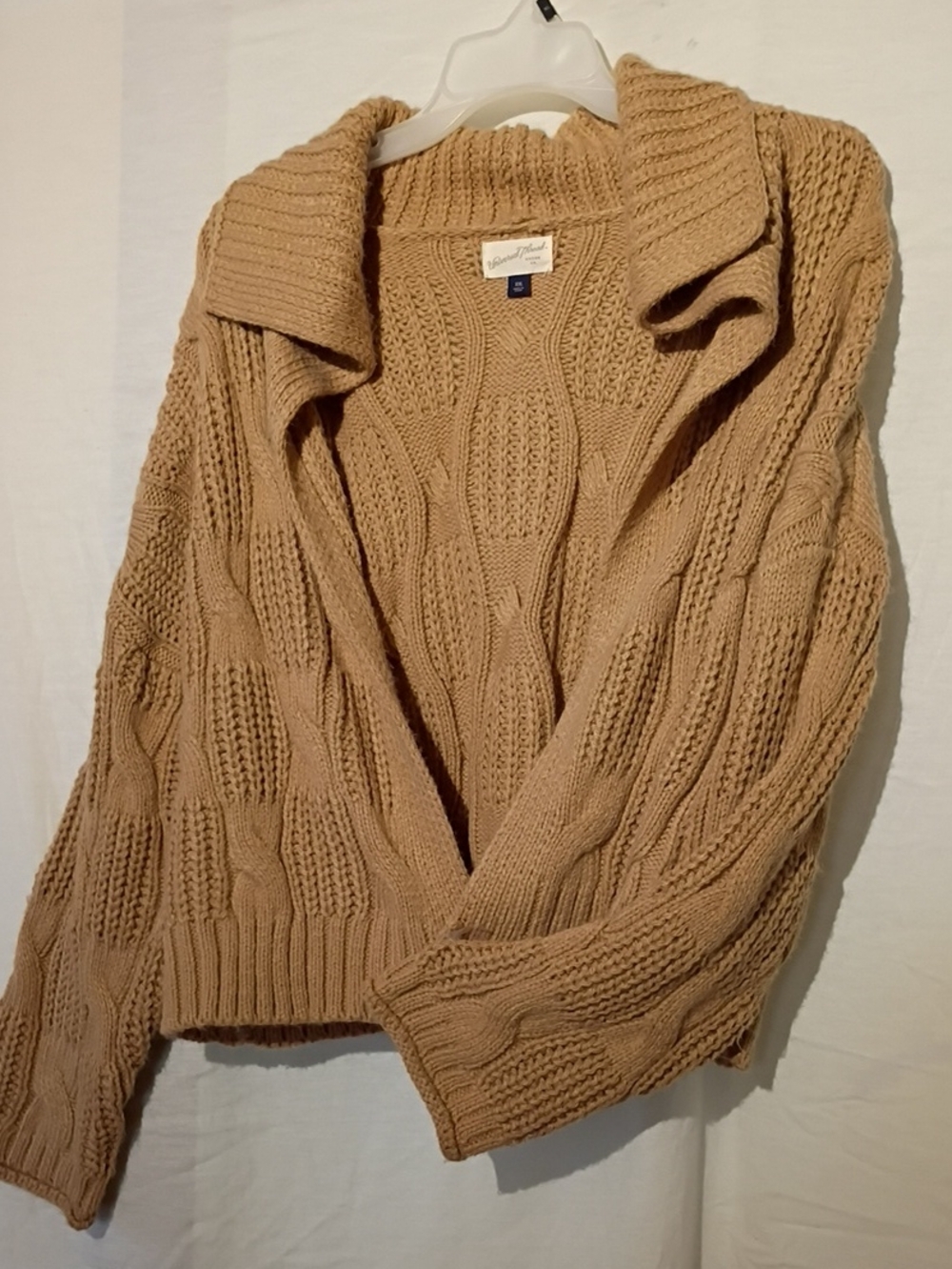 Universal Thread Cable Knit Shawl Collar Cardigan - Tan